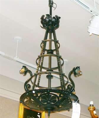 Lot 295 - Art Deco Wrought Iron Four-Light Chandelier...