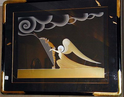 Lot 101 - Erte [ANGEL PLAYING HARP] Color screenprint,...