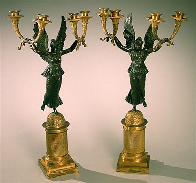 Lot 366 - Pair of Empire Gilt and Patinated-Bronze...