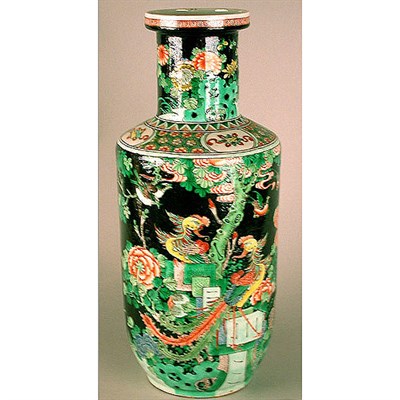 Lot 370 - Chinese Famille Noir Porcelain Rouleau Vase Of...