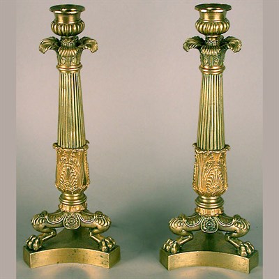 Lot 364 - Pair of Empire Gilt-Bronze Candlesticks Each...