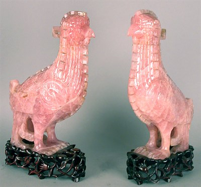 Lot 68 - Pair of Chinese Rose Quartz Figures of Phoenix...