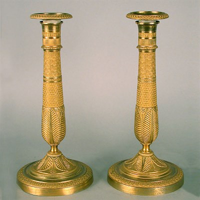 Lot 252 - Pair of Empire Gilt-Bronze Candlesticks Early...