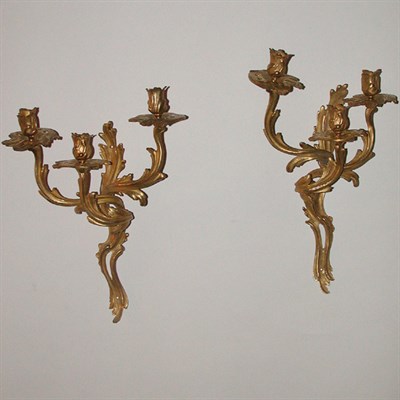 Lot 360 - Pair of Louis XV Style Gilt-Bronze Three-Light...