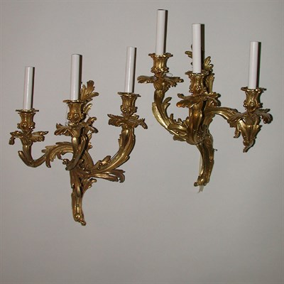 Lot 352 - Pair of Louis XV Style Gilt-Bronze Three-Light...
