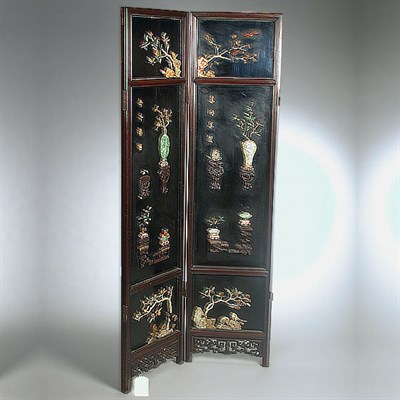 Lot 238 - Chinese Hardstone Inlaid Coromandel Six-Panel...