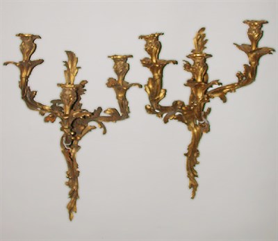 Lot 289 - Pair of Louis XV Style Gilt-Bronze Three-Light...