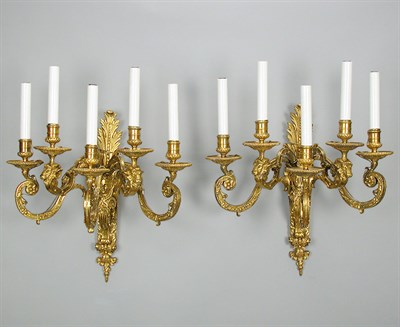 Lot 67 - Pair of Regence Style Gilt-Bronze Five-Light...
