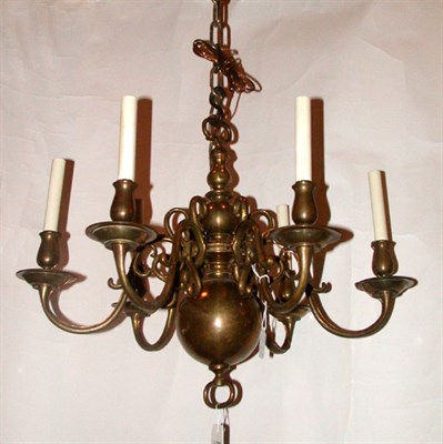 Lot 294 - Dutch Baroque Style Brass Six-Light Chandelier...