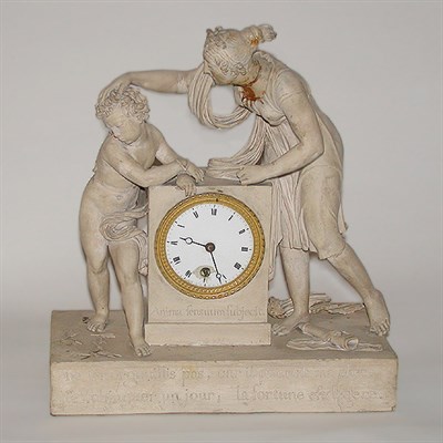 Lot 186 - Louis XVI Terra Cotta Figural Mantel Clock...