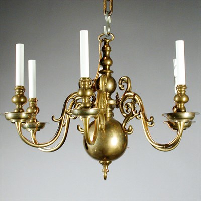 Lot 267 - Dutch Baroque Brass Six-Light Chandelier The...