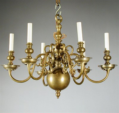 Lot 262 - Dutch Baroque Style Brass Six-Light Chandelier...