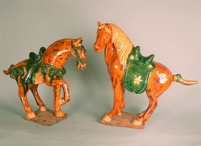 Lot 165 - Pair of Tang Style Glazed Earthenware Figures...