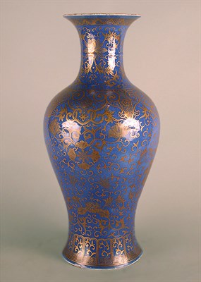 Lot 146 - Chinese Gilt Decorated Powder Blue Vase Of...