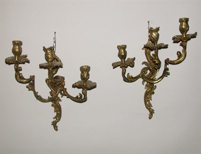 Lot 243 - Pair of Louis XV Style Gilt-Bronze Three-Light...