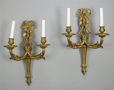 Lot 111 - Pair of Louis XVI Style Gilt-Bronze Two-Light...