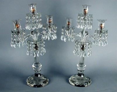 Lot 89 - Pair of George III Style Cut Glass Three-Light...