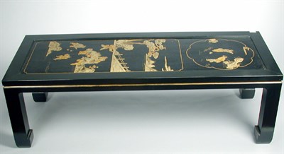 Lot 125 - Chinese Gilt Decorated Black Lacquered Panel...