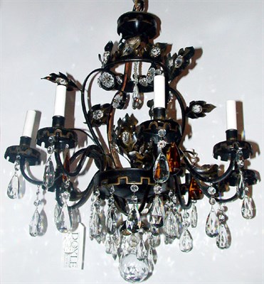 Lot 147 - Continental Rococo Style Black Tole and Amber...