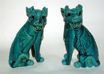 Lot 32 - Pair of Chinese Turquoise Glazed Porcelain Fu...