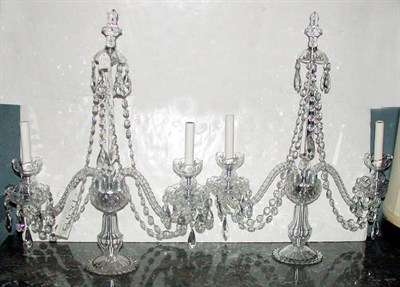 Lot 23 - Pair of George III Style Cut Glass Two-Light...