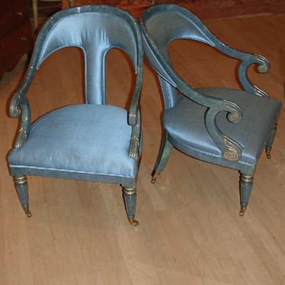 Lot 520 - Pair of Empire Style Parcel Gilt Blue...