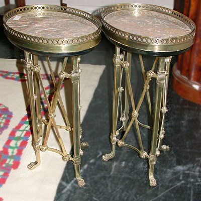 Lot 741 - Pair of Empire Style Marble Top Gilt-Metal Low...