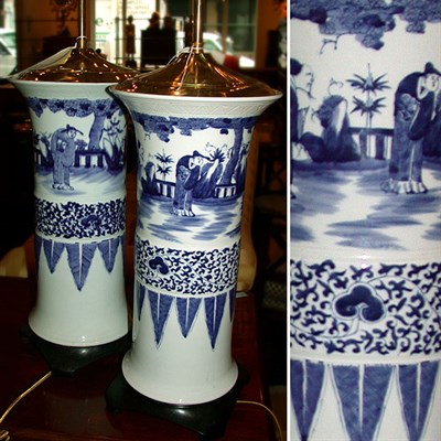 Lot 696 - Pair of Chinese Blue and White Porcelain Vases...