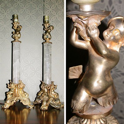 Lot 734 - Pair of Rococo Style Rock Crystal and...