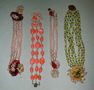 Lot 382 - Four Miriam Haskell Bead Bracelets 1950s...