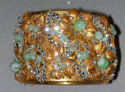 Lot 475 - Miriam Haskell Green Hinged Cuff Gilt-metal...