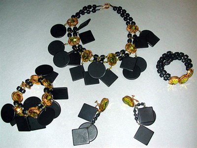 Lot 385 - Miriam Haskell Black Disk Suite 1970s...