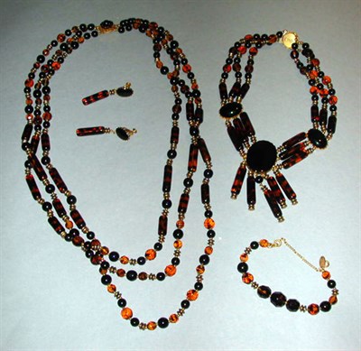 Lot 386 - Miriam Haskell Black and Brown Glass Suite...