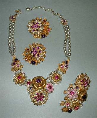 Lot 388 - Miriam Haskell Pink and Purple Cluster Suite...