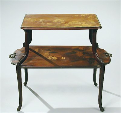 Lot 210 - Majorelle Marquetry Two-Tier Table Each shelf...