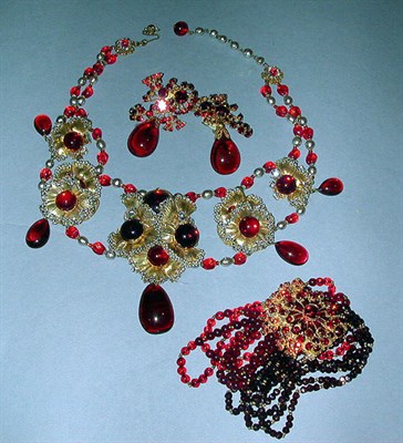 Lot 458 - Miriam Haskell Teardrop Ruby Jewelry 1957...