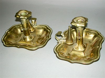 Lot 447 - Pair of Brass Chamber Sticks Each with a...