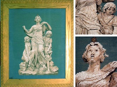 Lot 709 - Gilt Framed Victorian Beadwork Figural Group