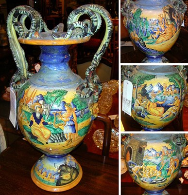 Lot 311 - Pair of Italian Faience Two-Handled Vases