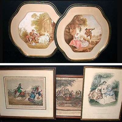 Lot 150 - After Boucher LA PECHE Hand-colored print;...
