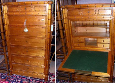 Lot 350 - Continental Faux Bamboo Maple Secretaire a...