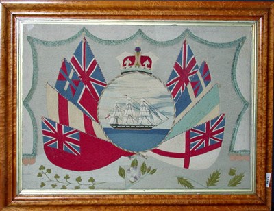 Lot 160 - Sailor's Woolwork Picture Telescopic view of a...