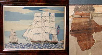 Lot 159 - Sailor's Woolwork Picture With two ships, the...