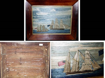 Lot 157 - Sailor's Woolwork Picture With two ships, the...