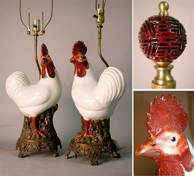 Lot 280 - Pair of Chinese Export Porcelain Roosters Each...