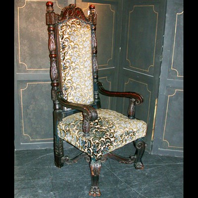 Lot 209 - Baroque Style Upholstered Oak High-Back Armchair