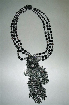 Lot 380 - Miriam Haskell Black and Crystal Drop Necklace...
