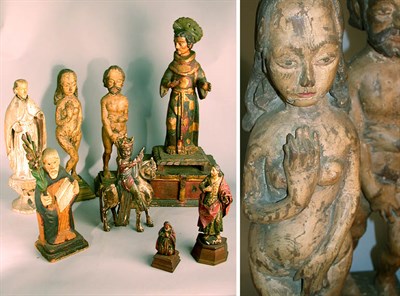 Lot 127 - Group of Polychrome Decorated Wood Religious...