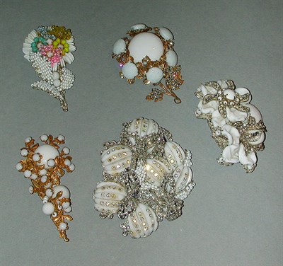 Lot 455 - Five Miriam Haskell White Pins 1950s One sprig...
