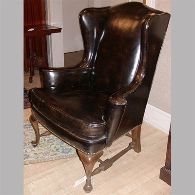 Lot 334 - George III Style Upholstered Mahogany Wing Chair